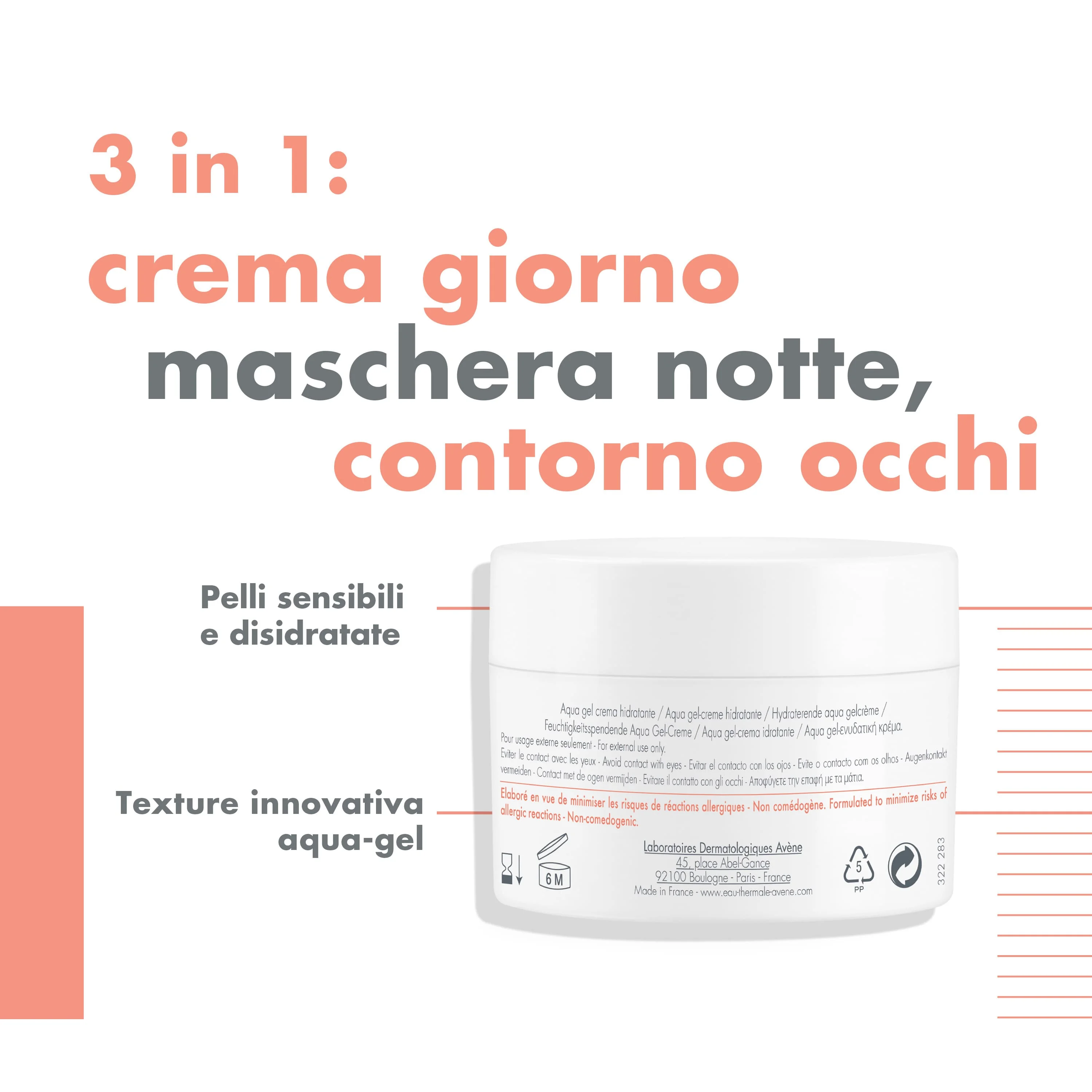 Eau Thermale Avène Hydrance Acqua-Gel Crema Idratante 50 ml Idratazione Pelle Secca
