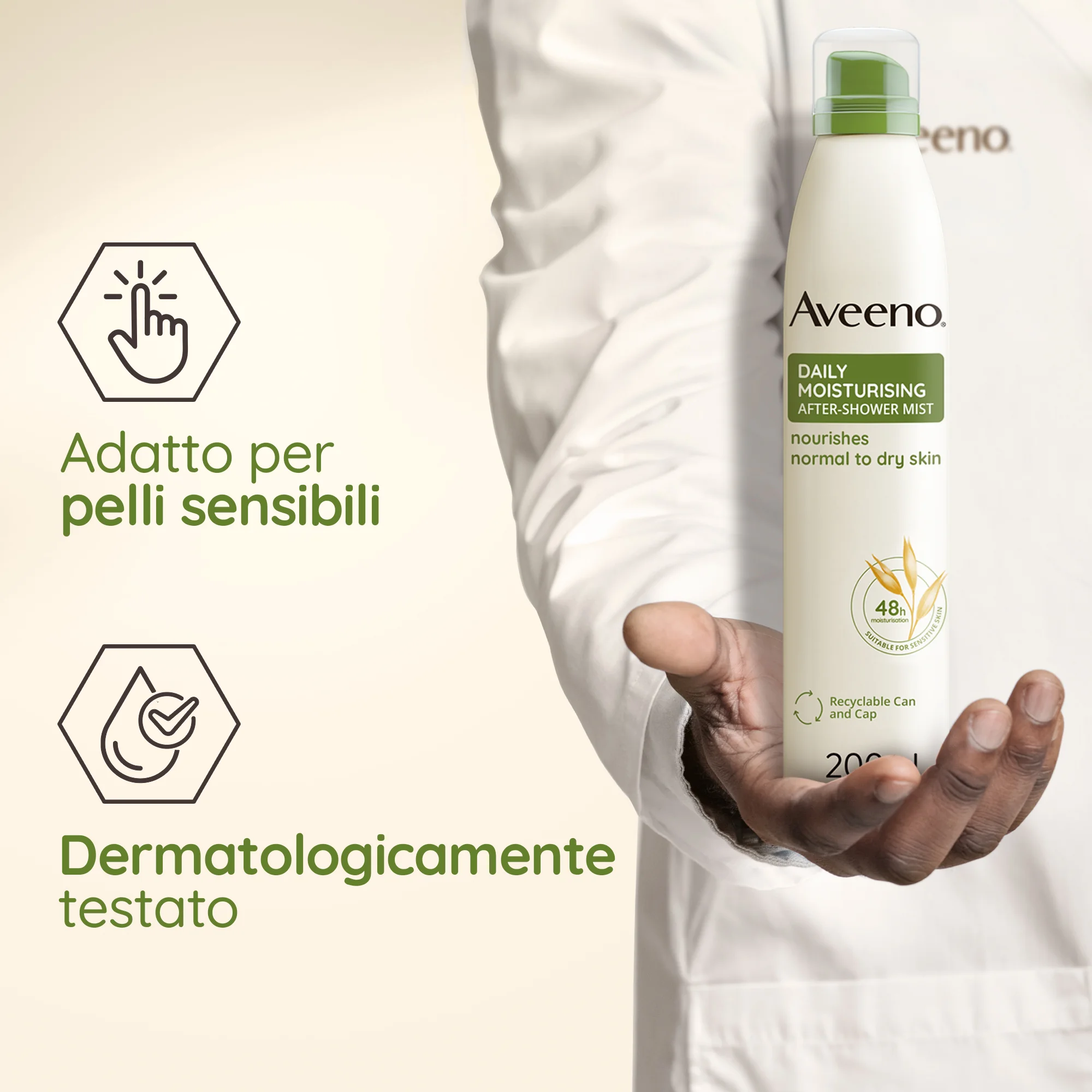 Aveeno Daily Moisturising Spray Dopo-Doccia 200 ml Crema Corpo Idratante in Pratico Spray