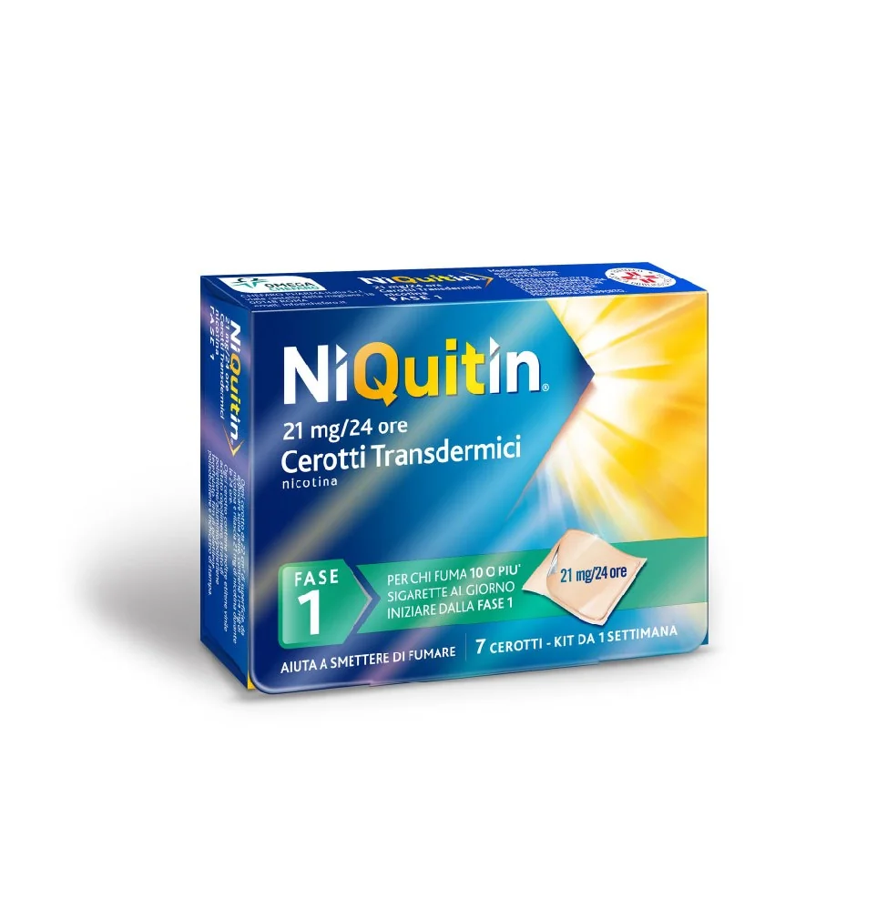 NiQuitin Fase 1 Nicotina 21 mg/24 h 7 Cerotti Transdermici Per Smettere di Fumare