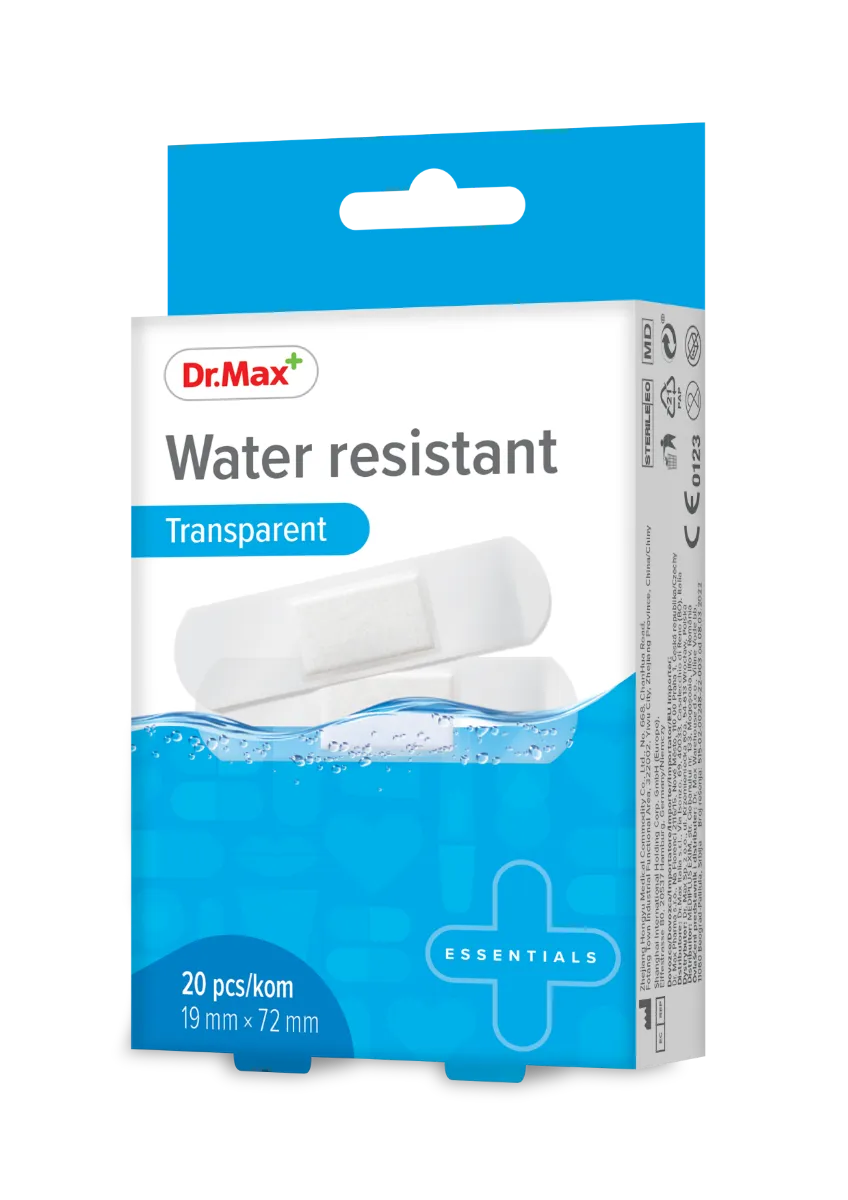 Dr.Max Water Resistant Transparent 19 x 72 mm 20 Pezzi Cerotti Trasparenti resistenti all'acqua