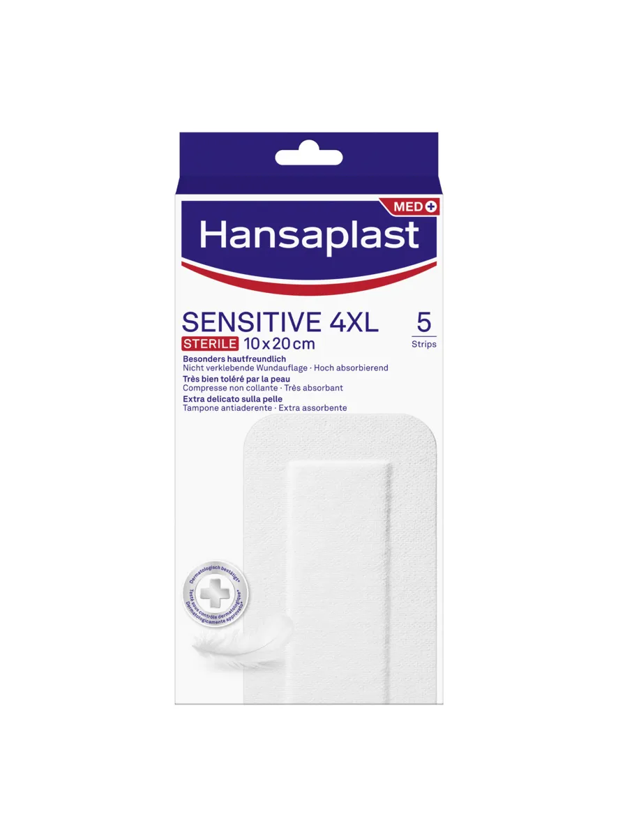 Hansaplast Sensitive 4XL 10x20 cm 5 Strips Sterile