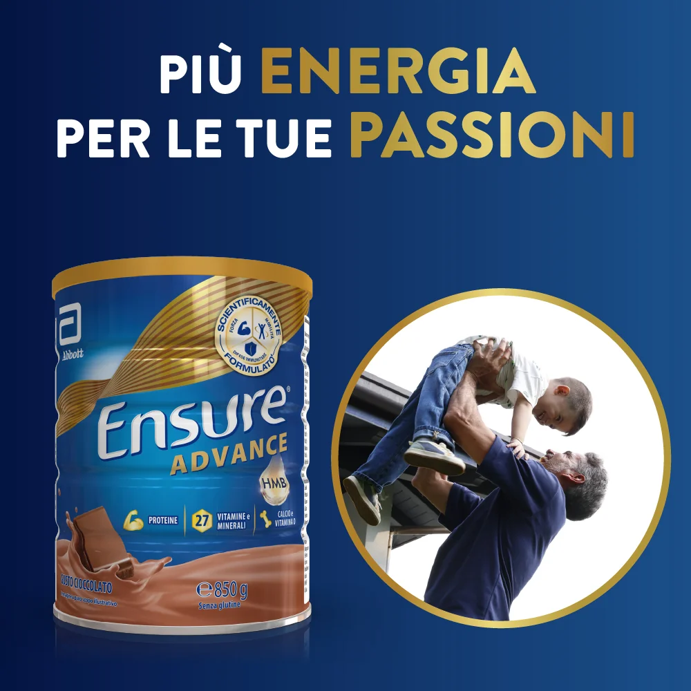 Ensure Advance 850 g Gusto Cioccolato Integratore Alimentare Proteico e Multivitaminico con HMB Formato Polvere