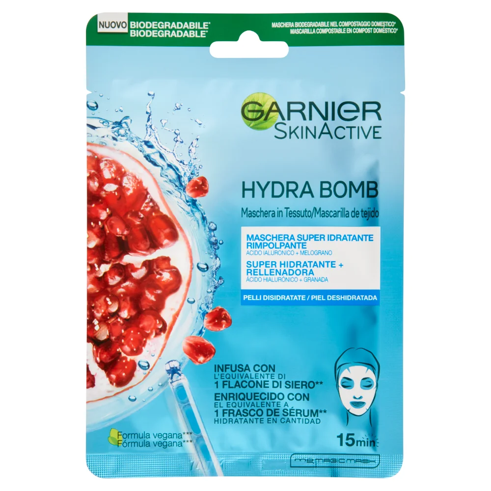 Maschera Tessuto Garnier Hydrabomb Blu 32g Idratazione Intensa e Rinfrescante