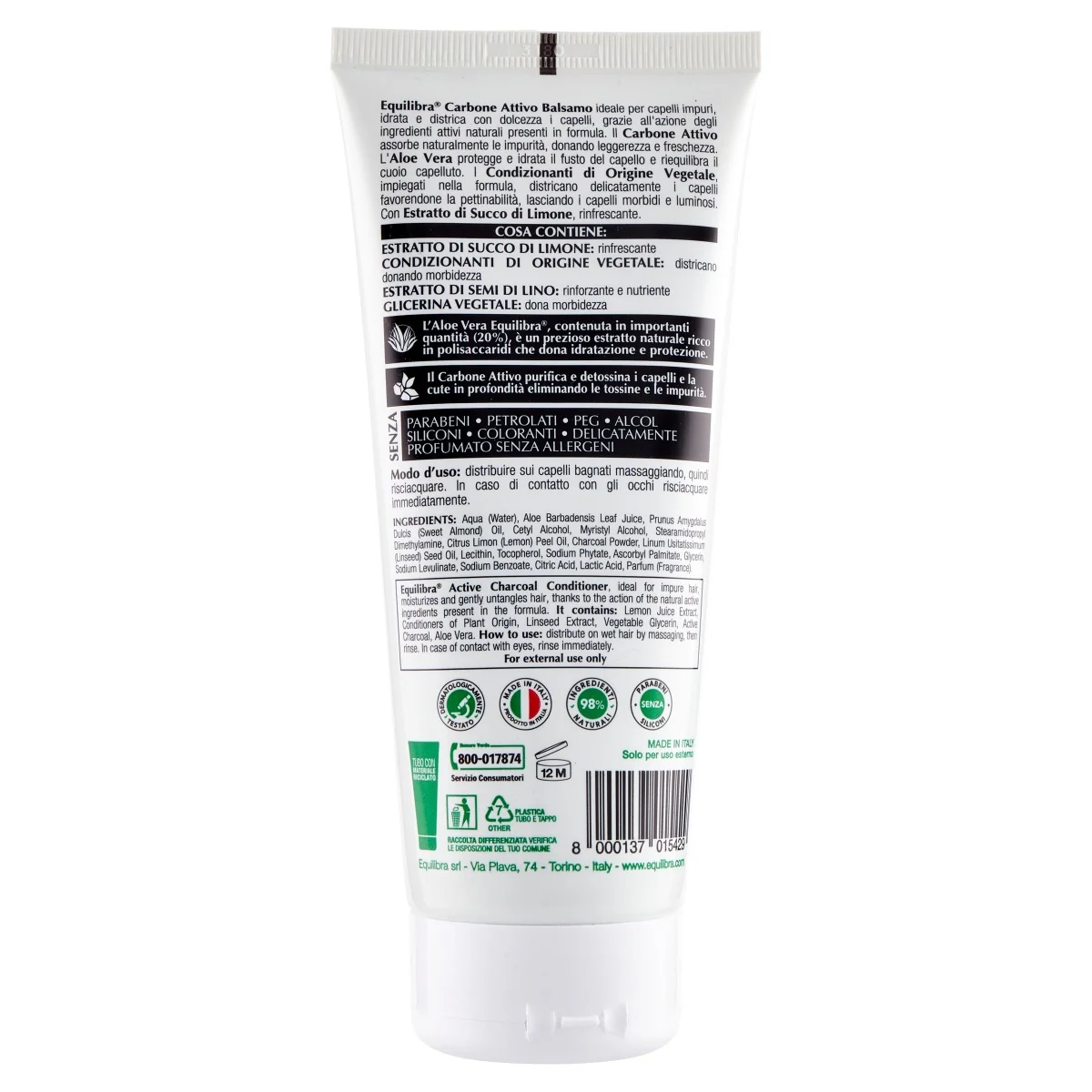 Equilibra Carbone Attivo Balsamo 200 Ml Nutrimento Profondo
