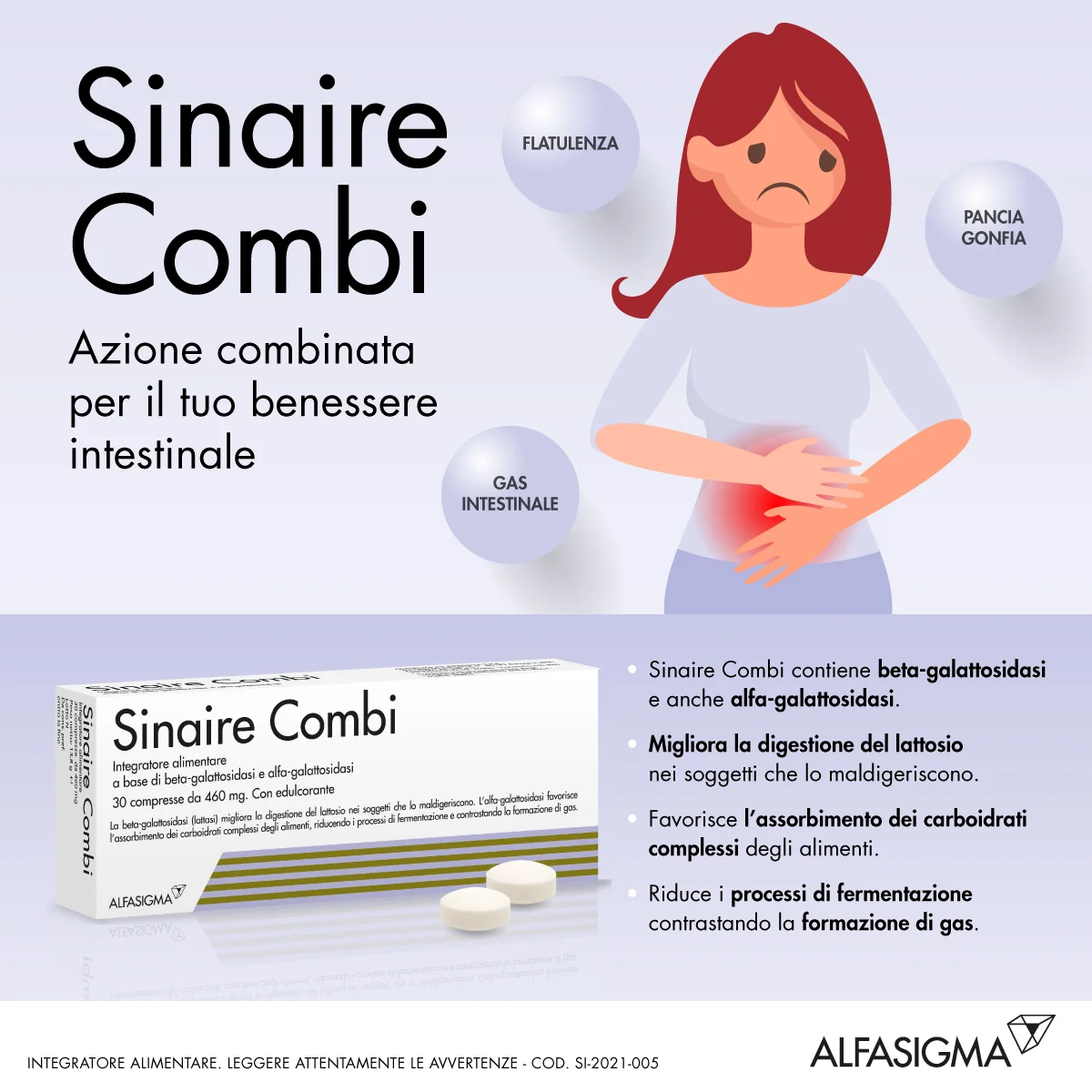 Sinaire Combi Integratore di Enzimi 30 Compresse Antifermentativo Intestinale