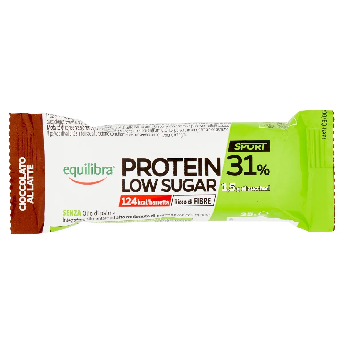 Equilibra Protein 31% Low Sugar Cioccolato al Latte 35 g Barretta Proteica Dopo Sport