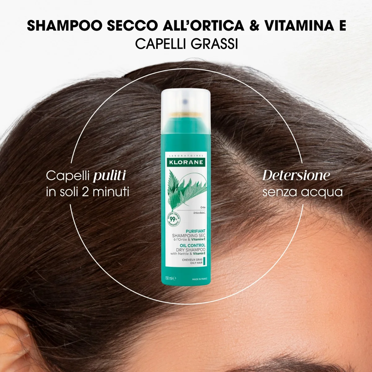Klorane Shampoo Secco all'Ortica & Vitamina E 150 ml Capelli Grassi