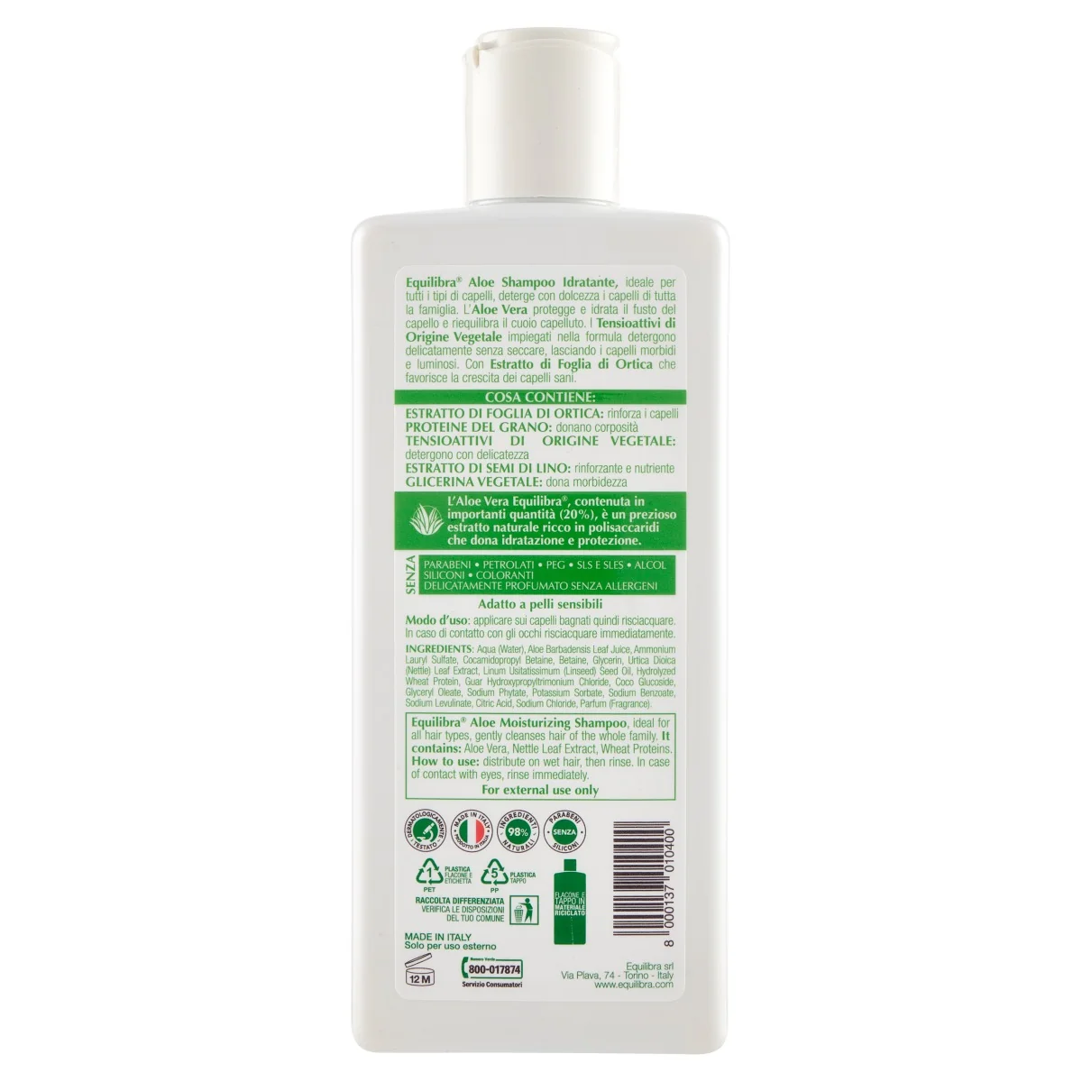 Equilibra Aloe Shampoo Idratante 200 ml Per tutti i tipi di Capelli