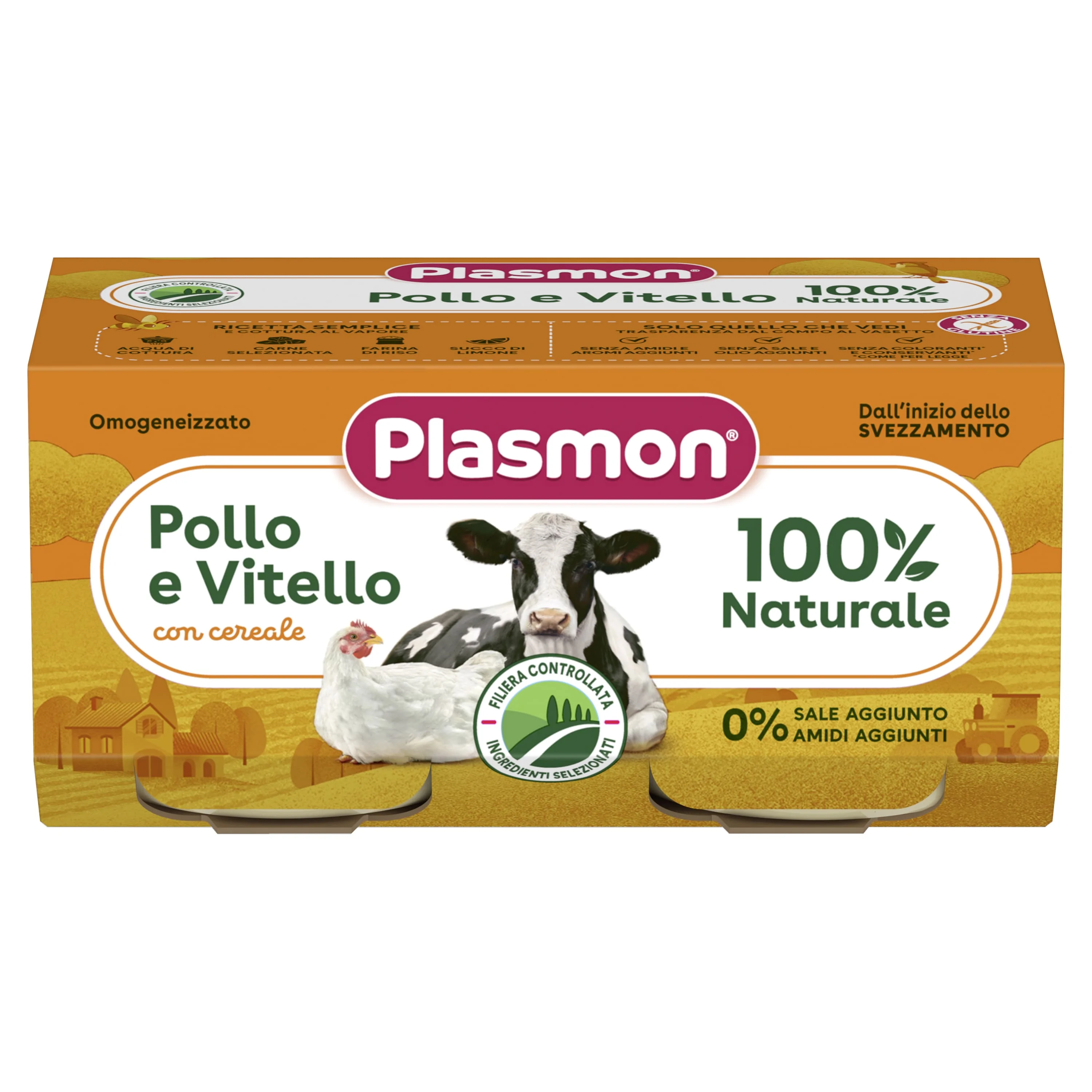 Plasmon Omogeneizzato Di Carne Vitello E Pollo 2x80 g +6m Alimento per Infanzia