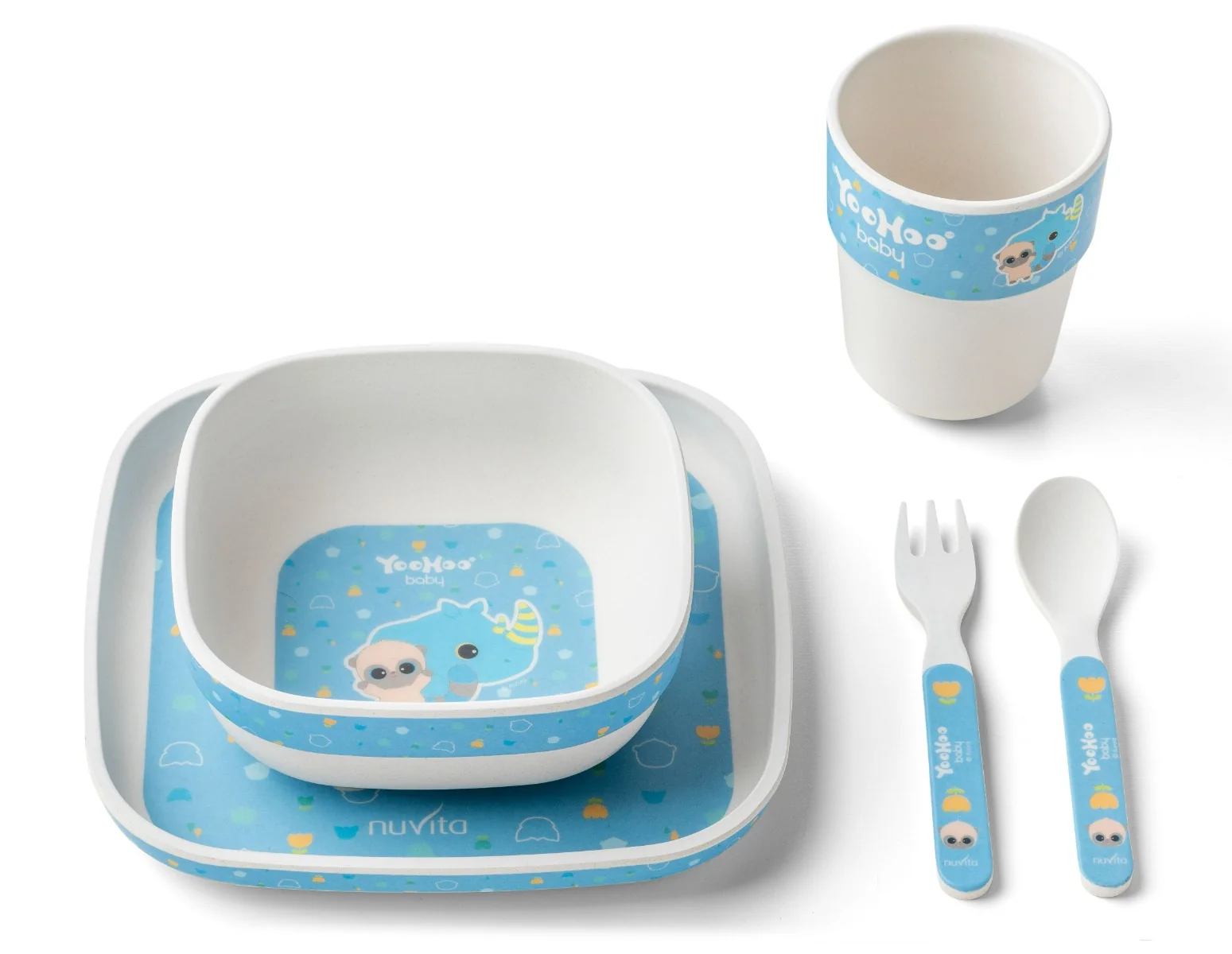 Nuvita Yoohoo Baby Bamboo Kit Pappa - Blu Set  pappa 12 Mesi +