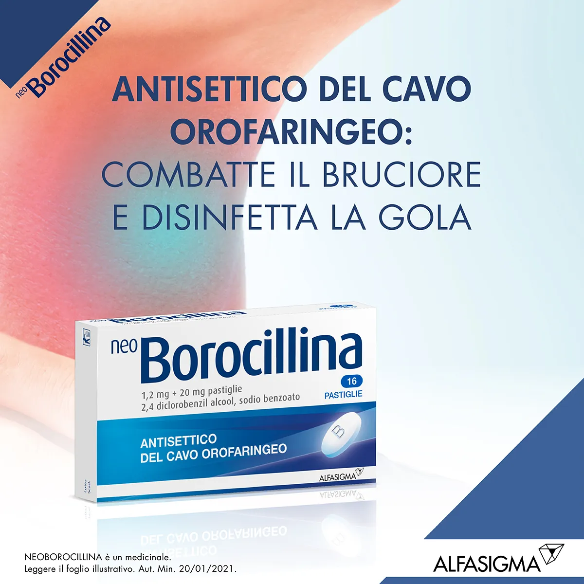 Neo Borocillina 1,2 mg + 20 mg 16 Pastiglie Antisettico Del Cavo Orofaringeo