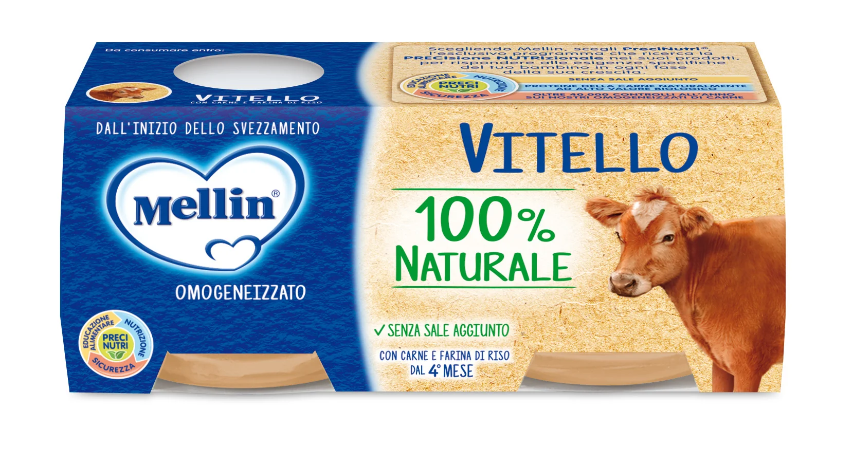 Mellin OMOGENEIZZATO Di Vitello 2 X 80 G Dal 4° Mese Compiuto