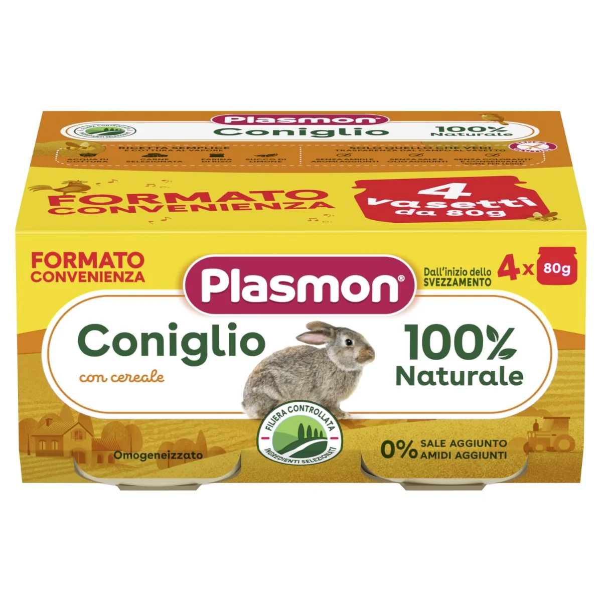 Plasmon Omogeneizzato Coniglio 4x80 g Alimento per l'infanzia