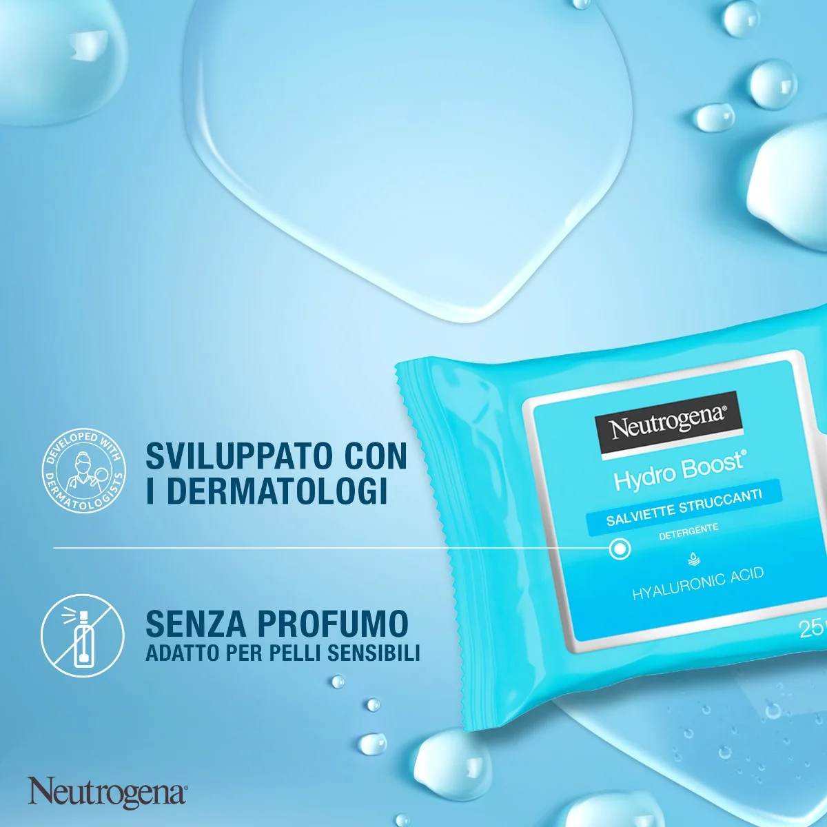 Neutrogena Hydro Boost 25 Salviette Struccanti Salviettine Struccanti per Trucco Waterproof