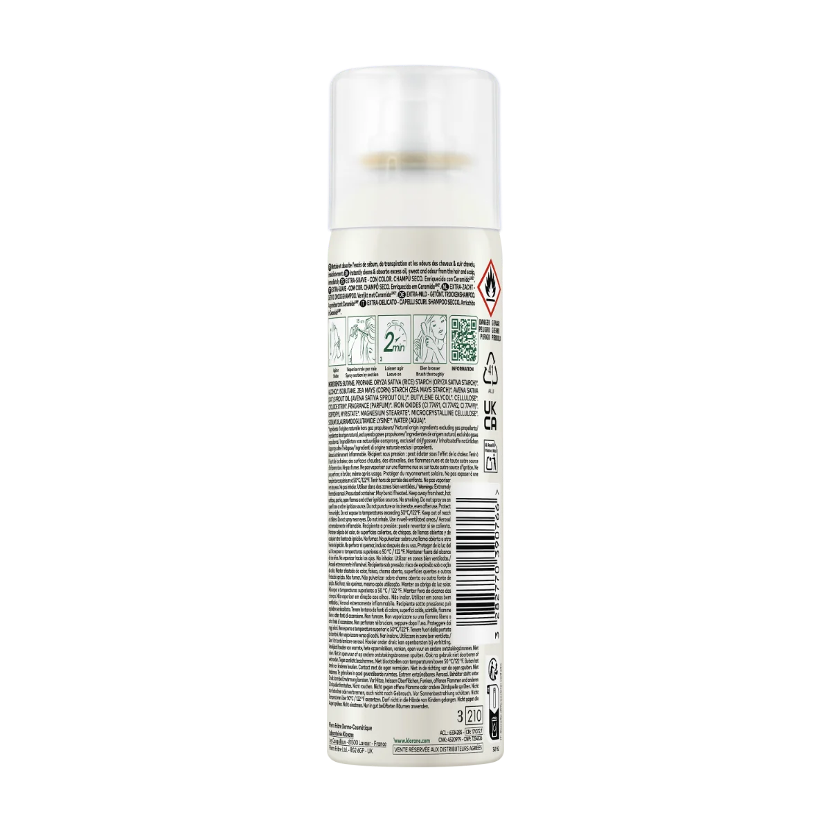 Klorane Shampoo secco Avena & Ceramide Capelli Scuri 150 ml Detersione senza acqua