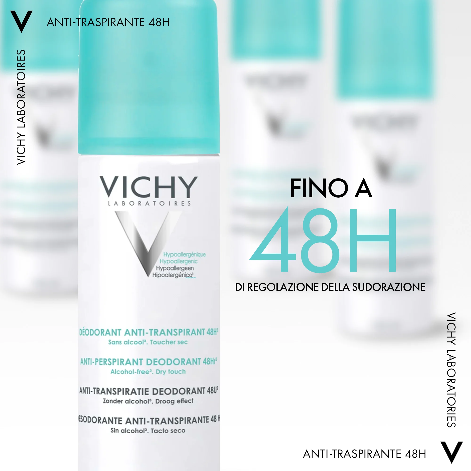 Vichy Deodorante Antitraspirante 48H, 125 Ml Per tutti i tipi di pelle