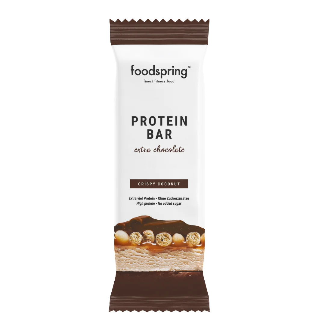 Foodspring Protein Bar Extra Cioccolato e Cocco Croccante 65 g Snack Gustoso e Sano