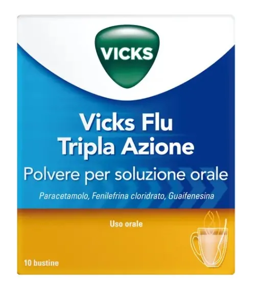 Vicks Flu Tripla Azione Polvere Paracetamolo 10 Bustine Per Influenza