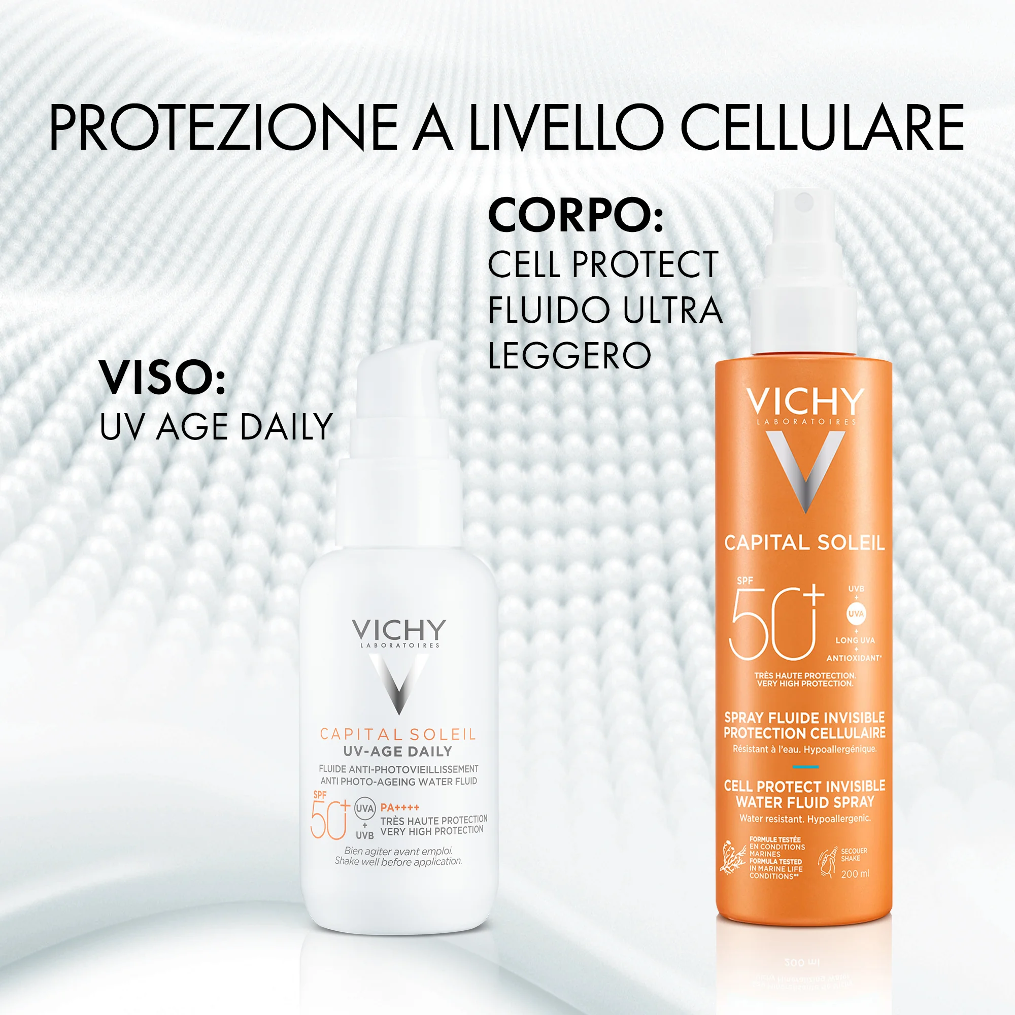 Vichy Capital Soleil Cell Protect SPF50+, 200 Ml Protezione solare ultra leggera