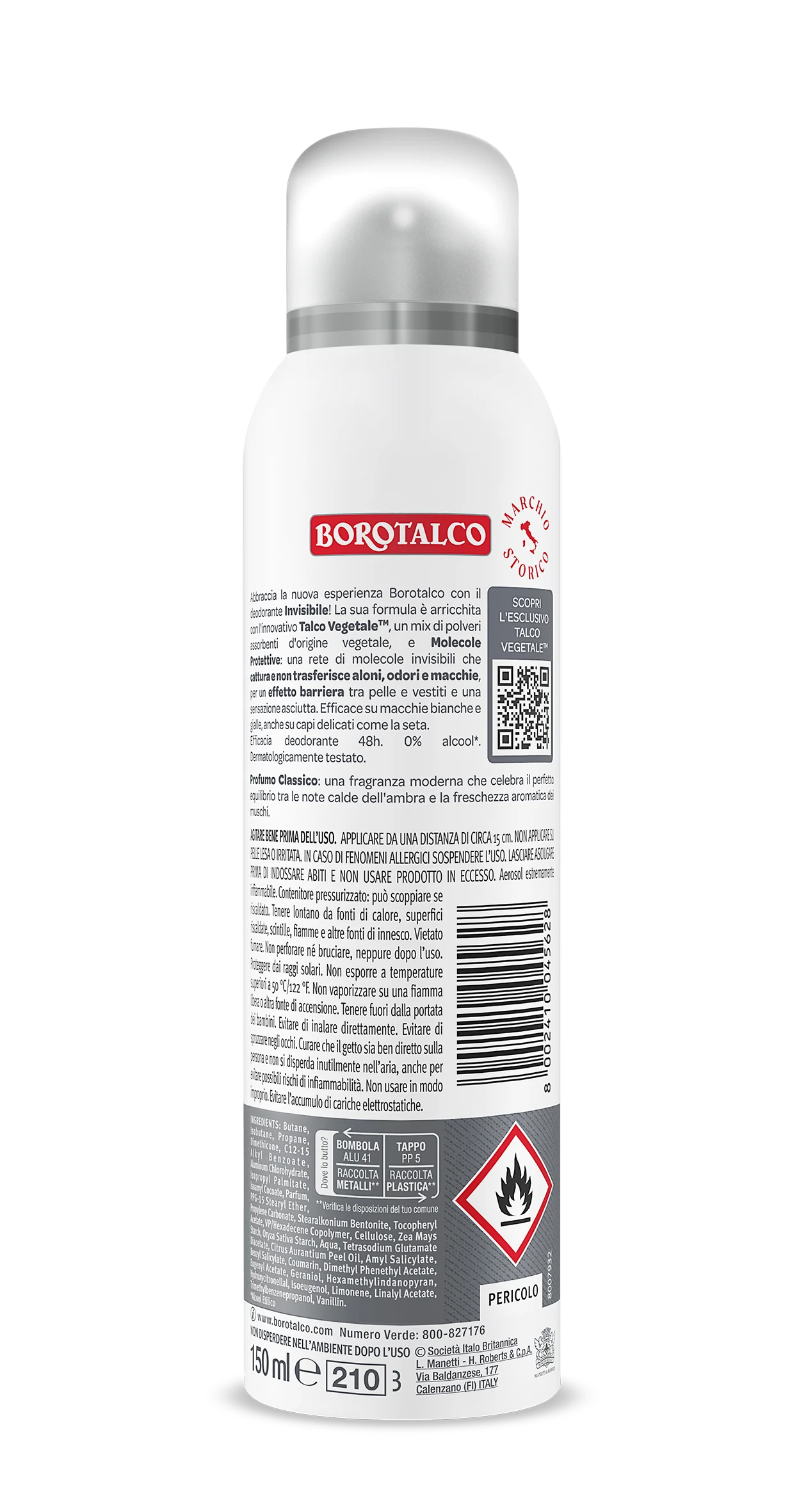 Borotalco Deo Spray Invisibile Grigio 150 ml Deodorante 48h