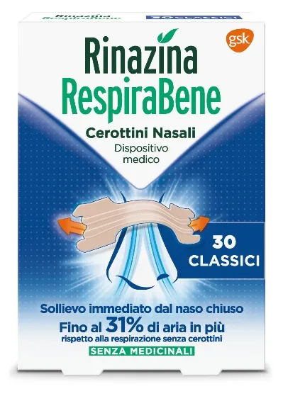 Rinazina Respirabene Cerottini Nasali 30 Pezzi Classici Grandi - Per congestione nasale