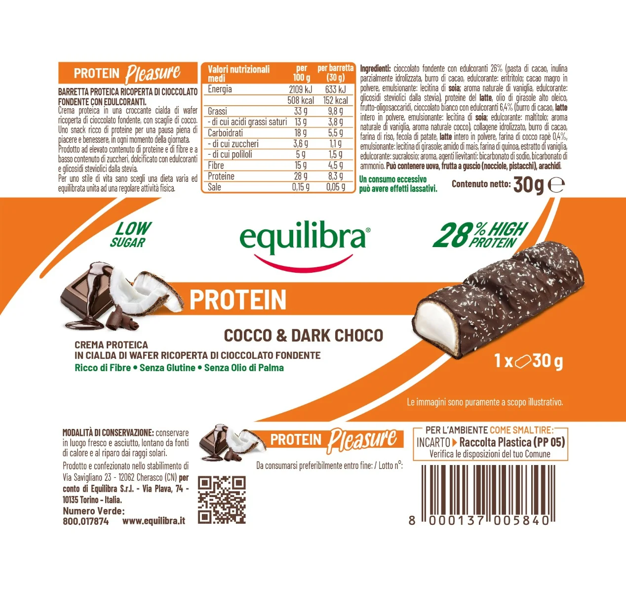 Equilibra Crock Cocco&Dark Choco 30 G Barretta Proteica