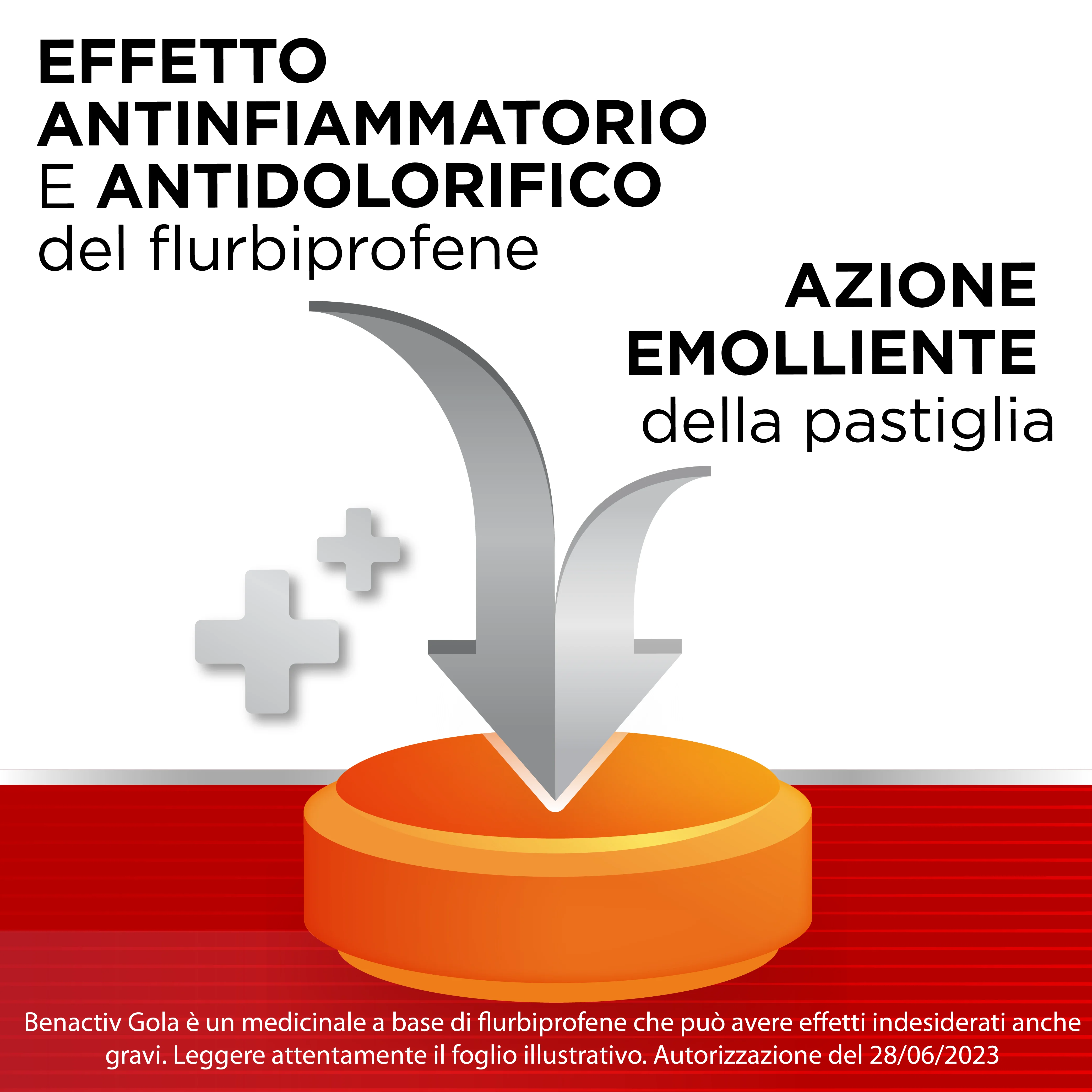 Benactiv Gola Pastiglie Senza Zucchero Gusto Arancia Flurbiprofene 16 Pastiglie Flurbiprofene per Infiammazione Orofaringea