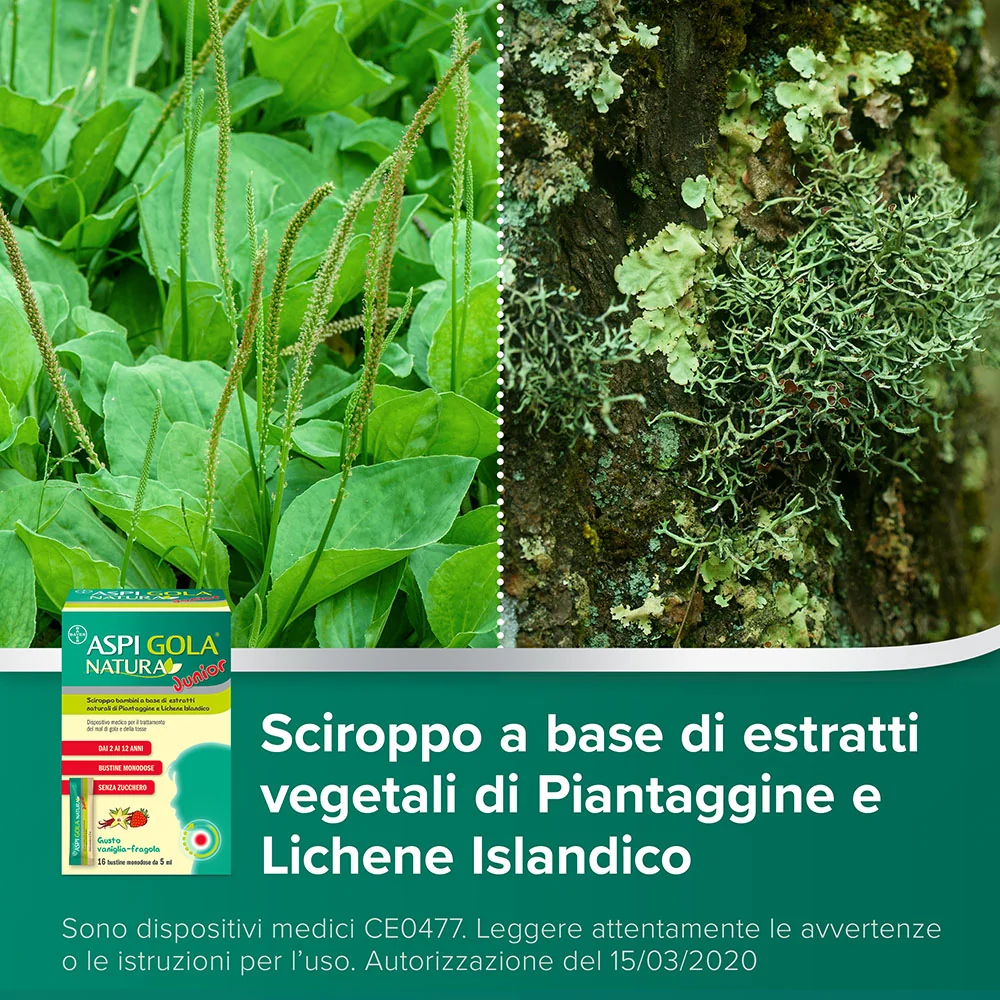 Aspi Gola Natura Junior Sciroppo 16 Bustine Mal di Gola e Tosse