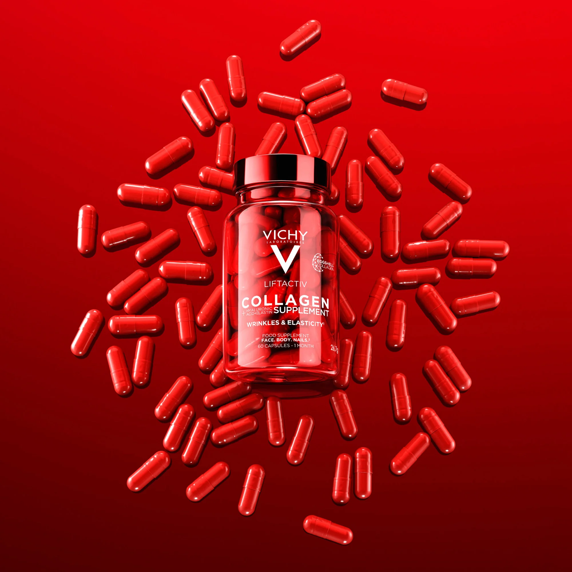 Vichy Liftactiv Collagene Rughe Ed Elasticita' 60 Capsule Integratore per Pelle, Capelli e Unghie