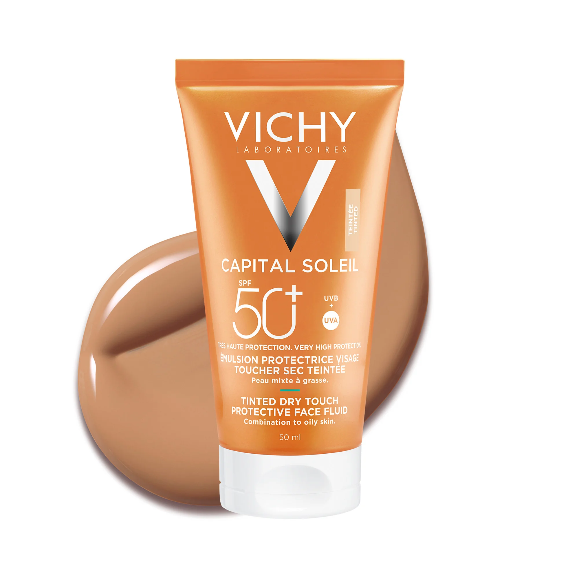 Vichy Capital Soleil BB Emulsione Colorata Effetto Asciutto Mat SPF 50 Protezione Viso 50 ml Per Tutti i Tipi di Pelle