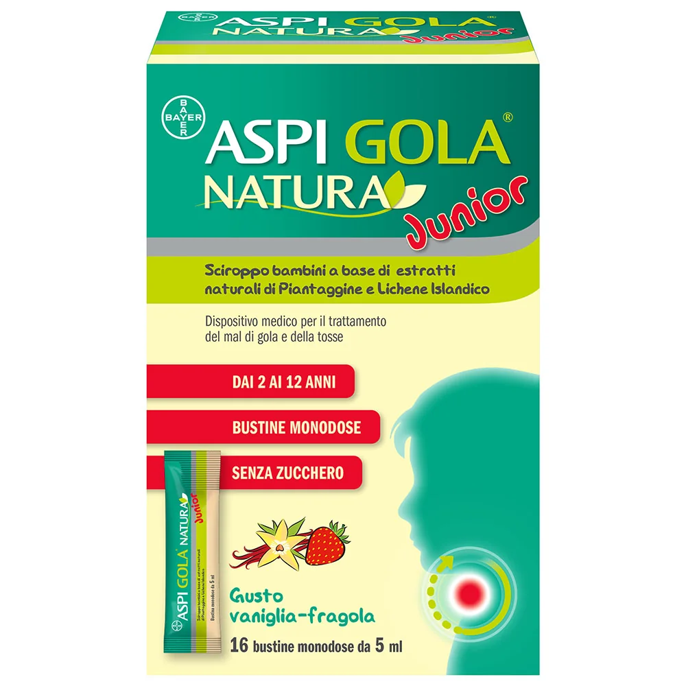 Aspi Gola Natura Junior Sciroppo 16 Bustine Mal di Gola e Tosse