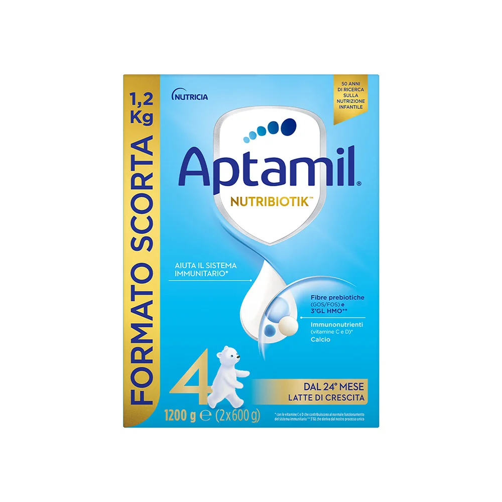 Nutricia Aptamil 4 Latte 1200 g Confezione da 1,2 Kg (2 buste da 600 g), pacco scorta.