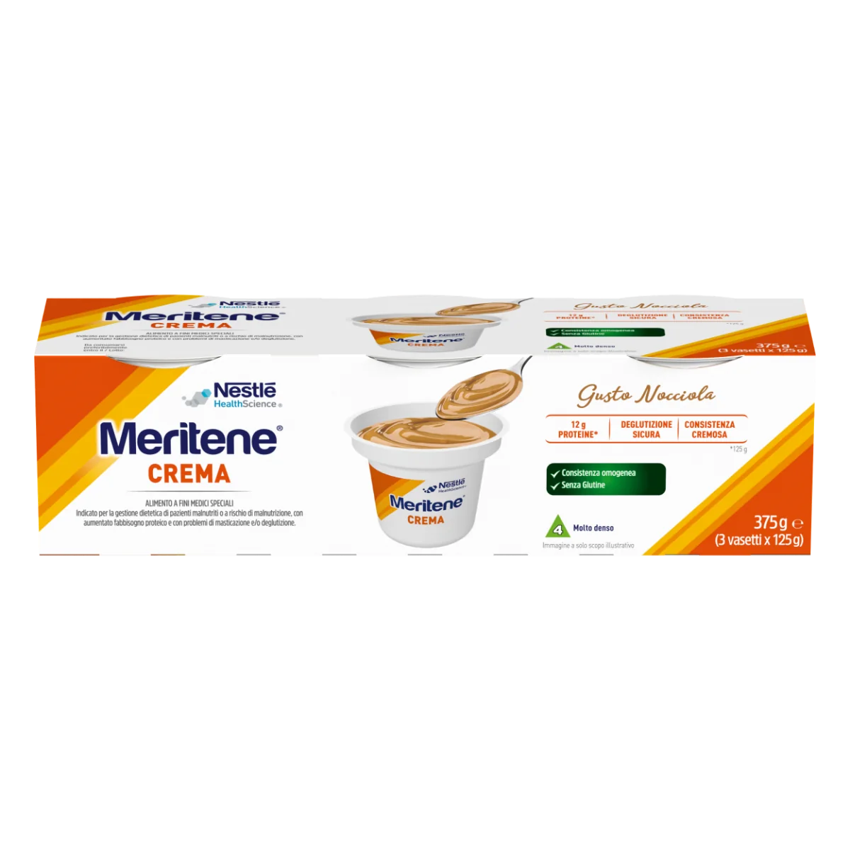 Meritene Creme Nocciola 3X125 g Dessert Iperproteico e Ipercalorico