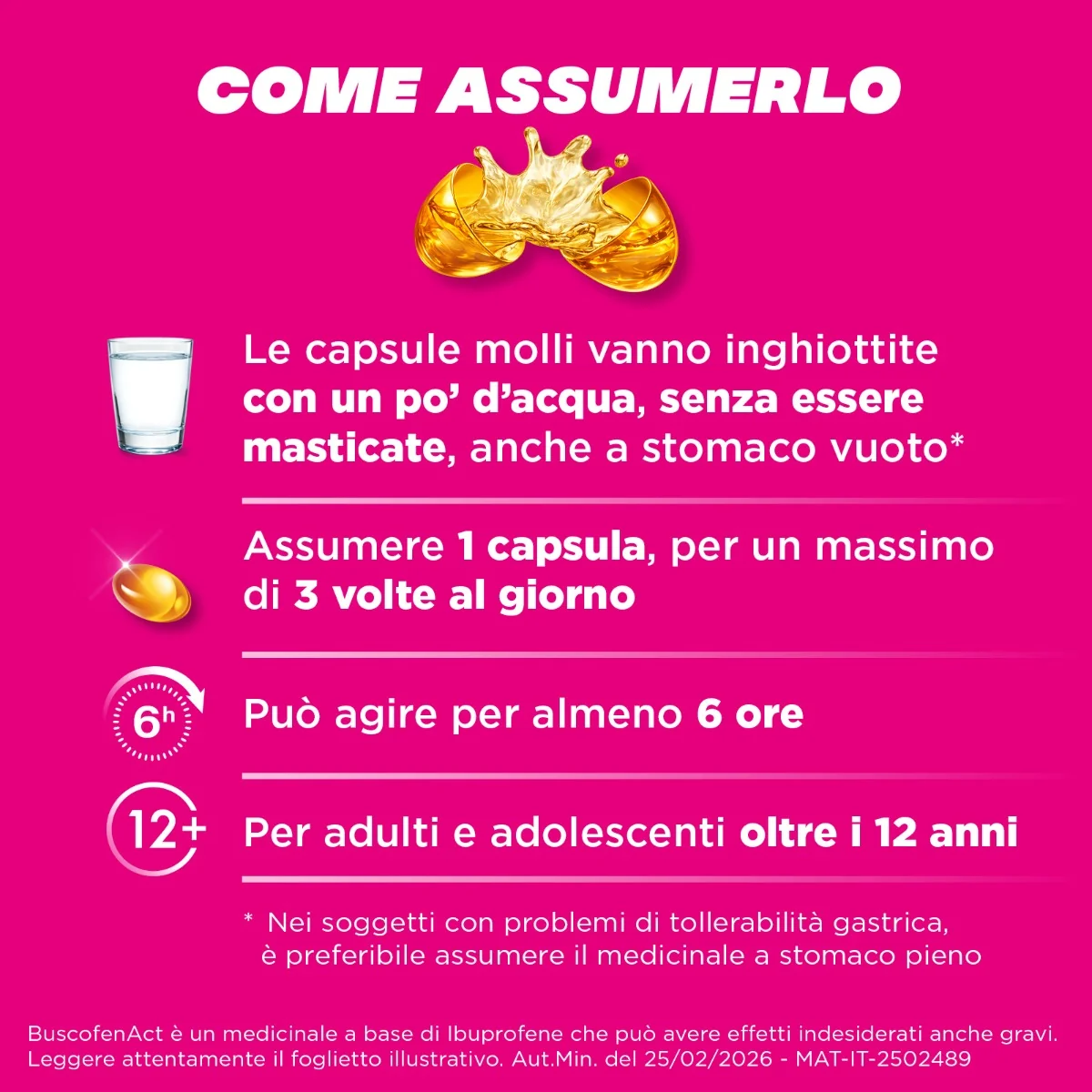BuscofenAct 400 mg Ibuprofene 20 Capsule Molli Analgesico