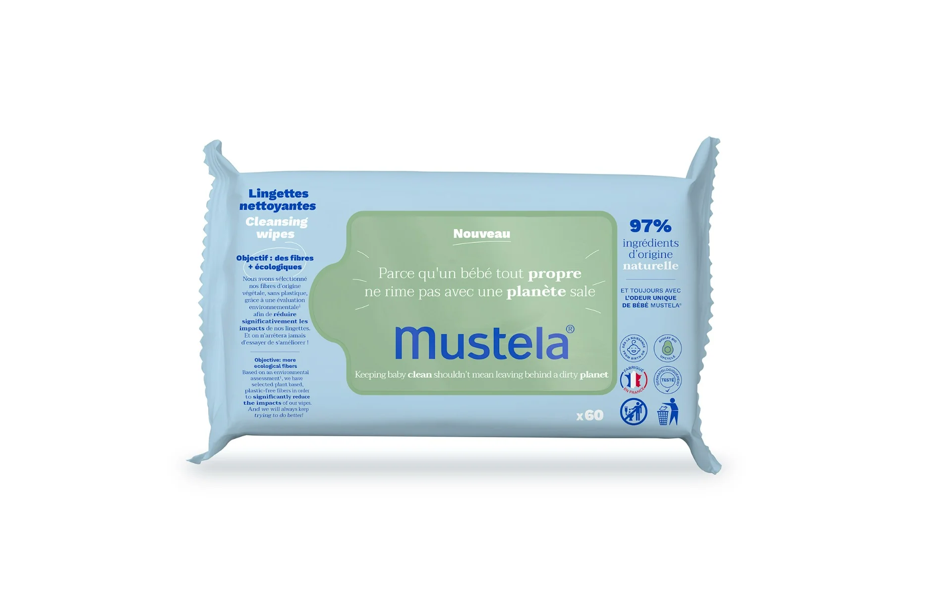 Mustela Salviette Detergenti Prima Infanzia 60 pezzi Profumate