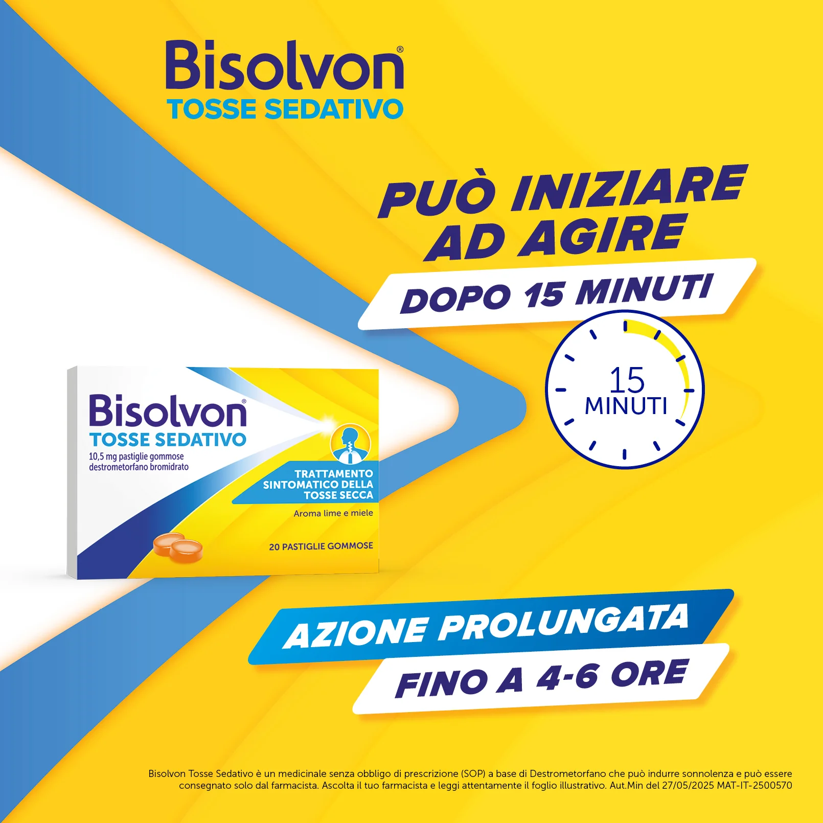 Bisolvon Tosse Sedativo 10,5 mg 20 Pastiglie Gommose Calma la Tosse