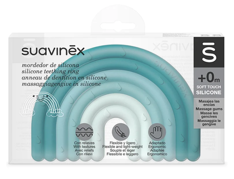 Suavinex Anello Dentizione Step 1 0+ Mesi Arcobaleno Azzurro Massaggiagengive