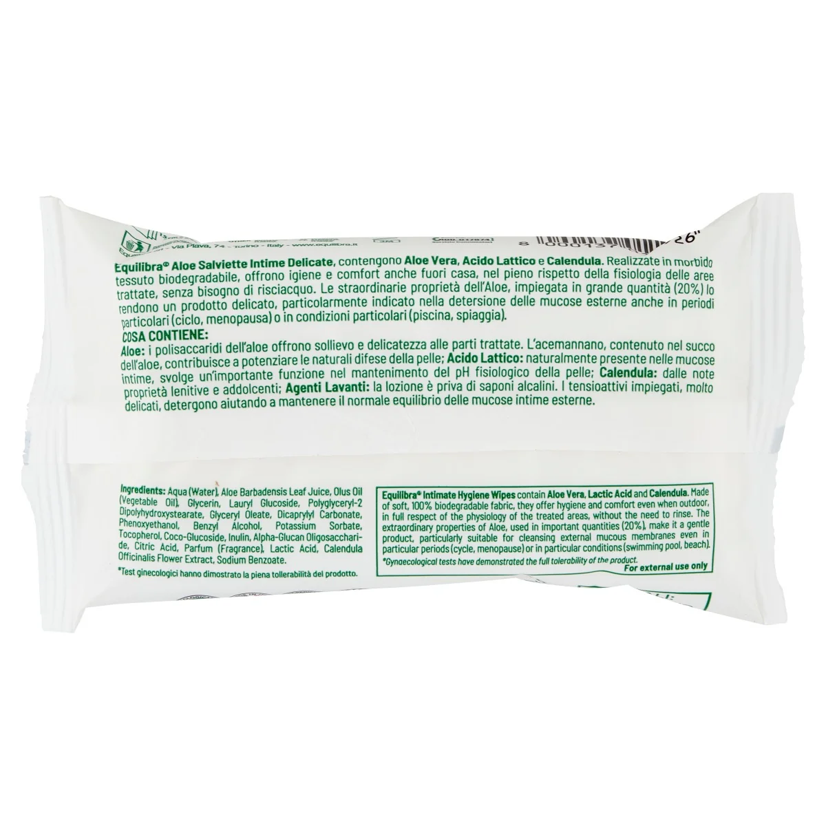 Equilibra Aloe Salviette Intime Pocket 12 Pezzi Con Acido Lattico e Calendula