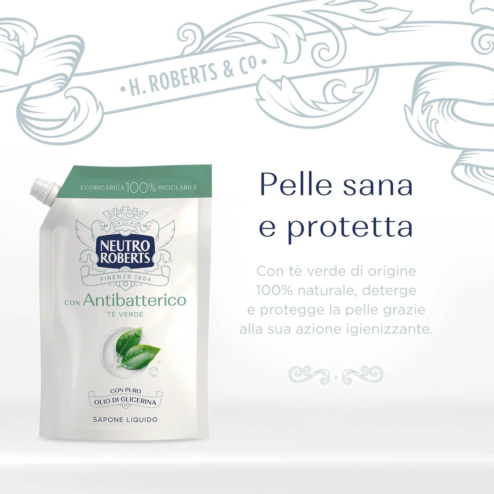 Neutro Roberts Sapone Liquido Antibatterico 400 ml Con Tè Verde 100% di Origine Naturale