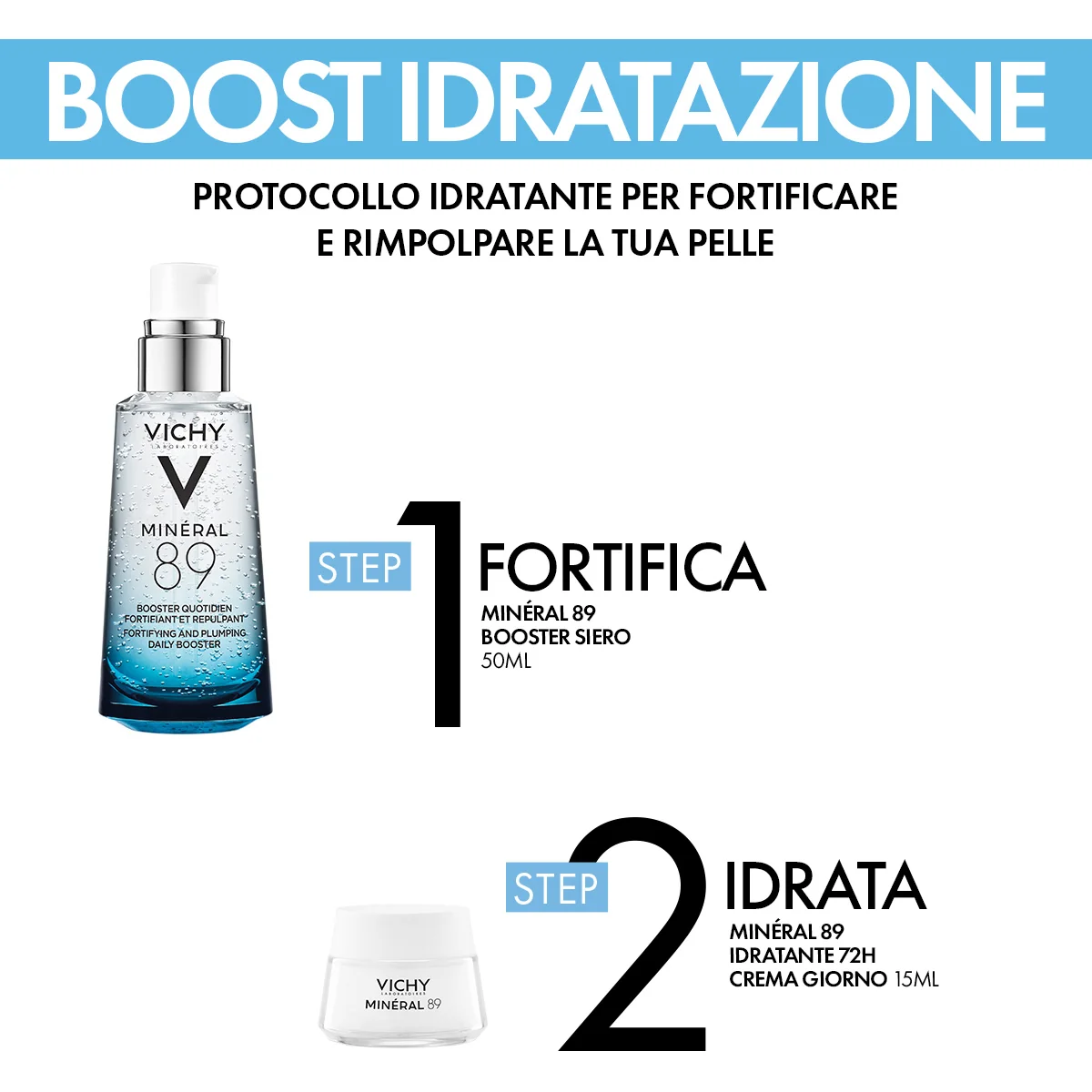 Vichy Cofanetto Mineral 89 Minéral 89 Booster Siero 50ml + Minéral 89 Crema 15ml