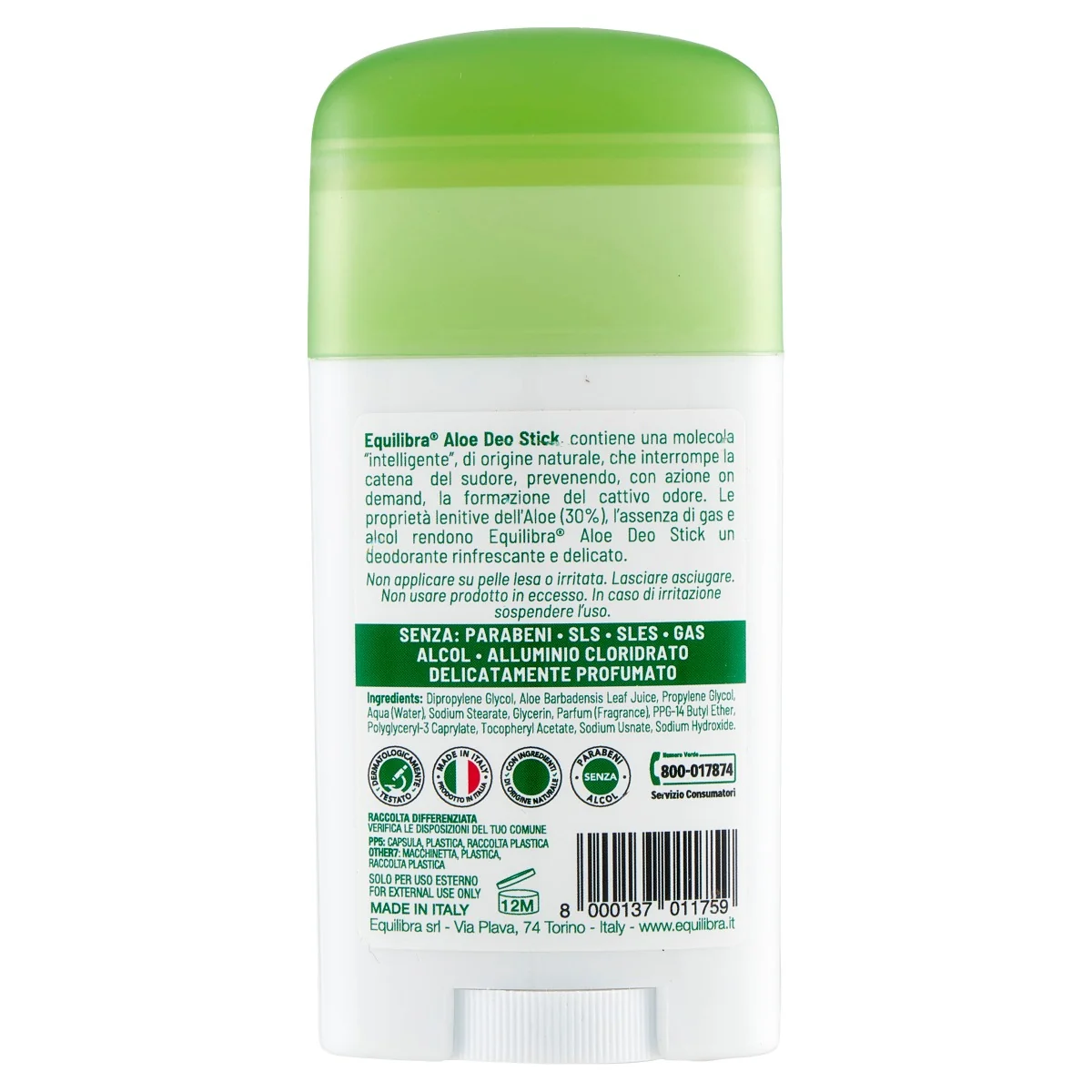 Equilibra Aloe Deo Stick 50Ml Con Aloe Vera