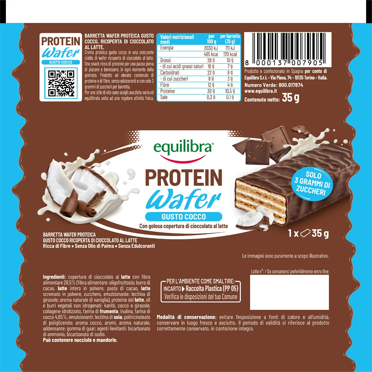 Protein Wafer Cocco Barretta 35 g Barretta Proteica