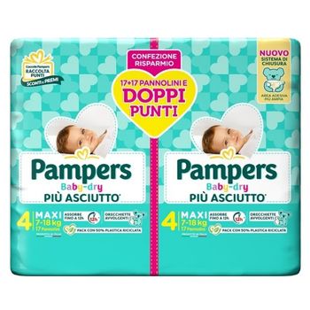 Pampers Baby Dry Pannolino Duo Downcount Maxi 34 Pezzi Taglia 4 (7-18 kg)