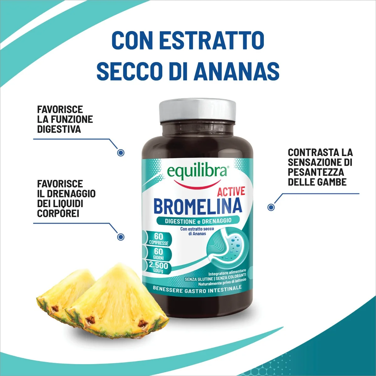 Equilibra Bromelina Active 60 Compresse Per il Benessere Gastrointestinale