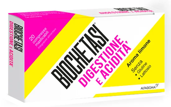 Alfasigma Biochetasi Digestione e Acidità 20 Compresse Masticabili Aroma al limone