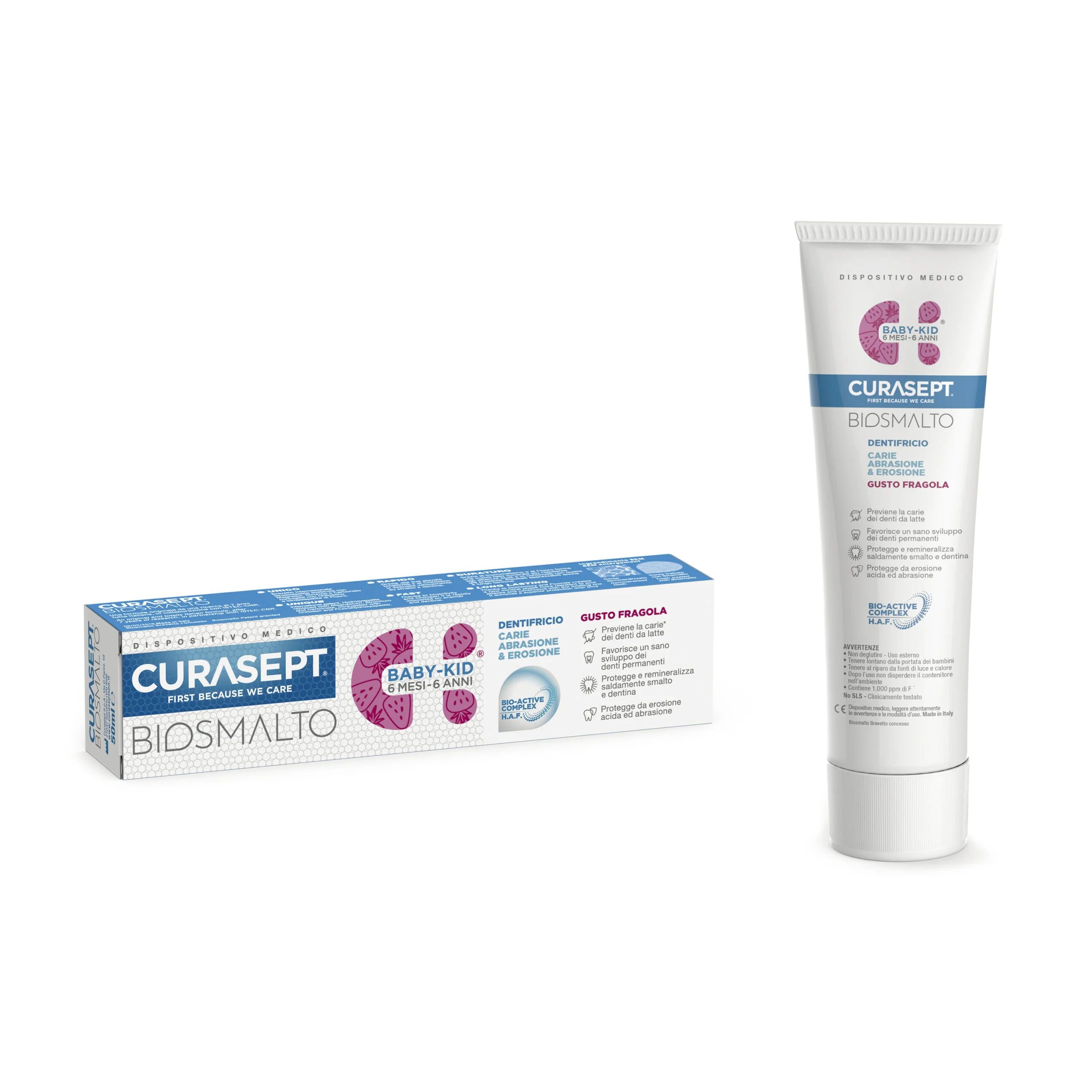 Curasept Biosmalto Baby-Kid Dentifricio Gusto Fragola 50 ml