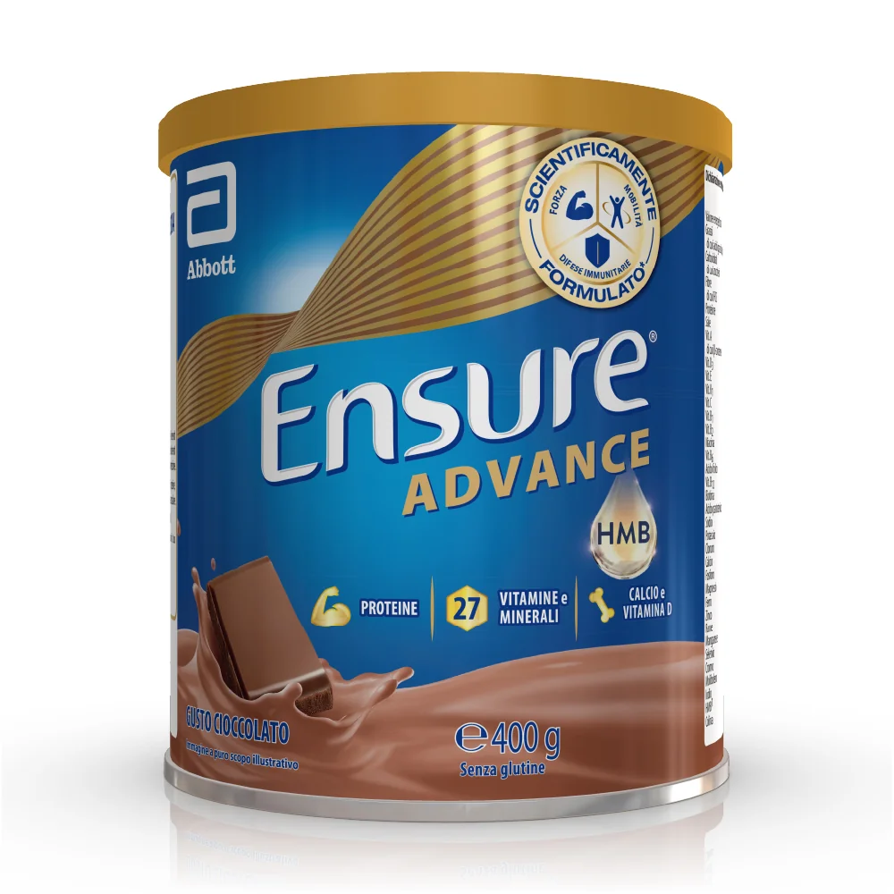 Ensure Advance 400 g Gusto Cioccolato Integratore Alimentare Proteico e Multivitaminico con HMB Formato polvere