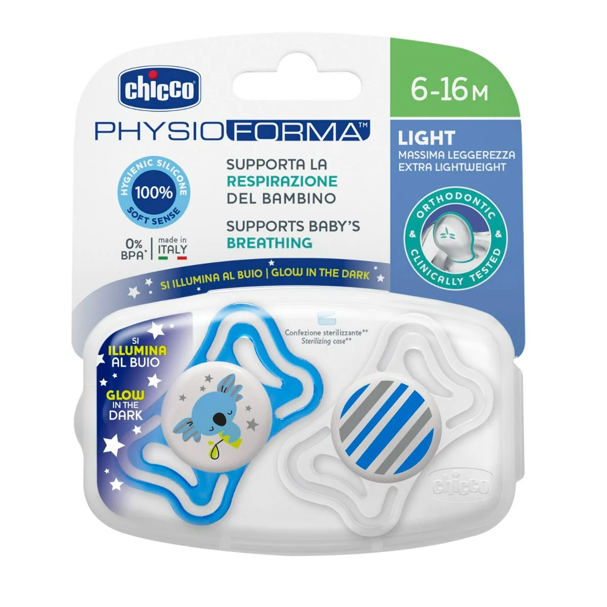 Chicco Succhietto Light Luminoso Silicone 6-16 Mesi 2 Pezzi