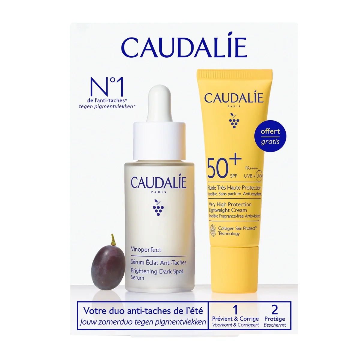 Caudalie Cofanetto Vinoperfect & Solare Siero Illuminante Antimacchie 30 ml + 1 Fluido Altissima Protezione SPF 50+ 20 ml