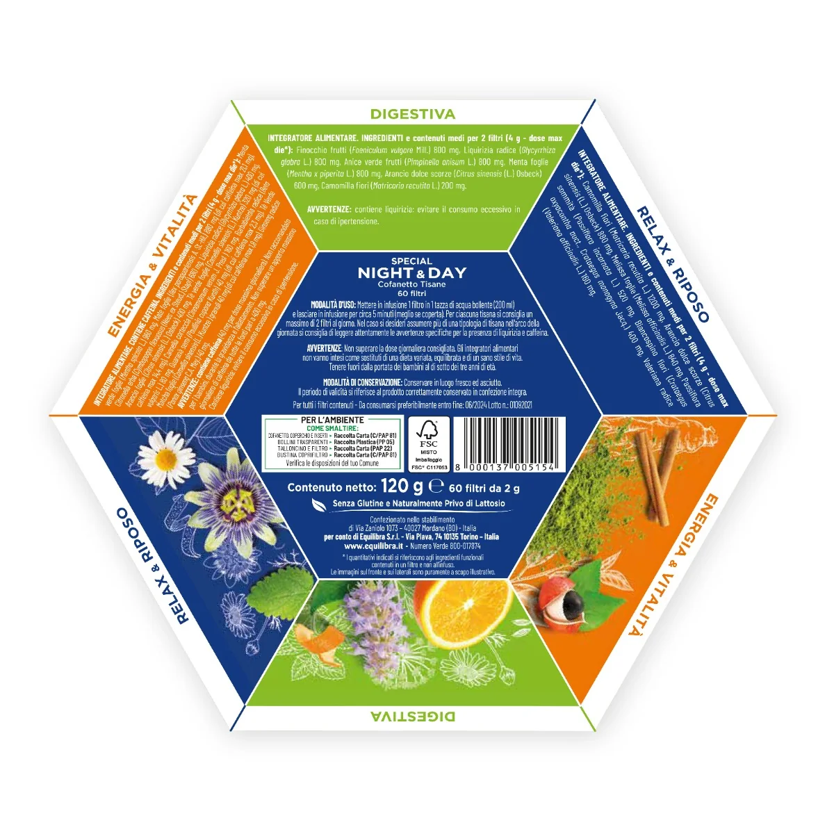 Equilibra Cofanetto Tisane Night & Day 60 filtri Per il Giorno e per la Notte